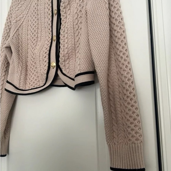 J Crew Cropped Cable-Knit Sweater Lady Jacket Size Large Beige Tan Academia - Picture 5 of 7